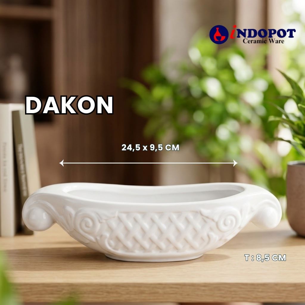 Vas Pot Keramik Dakon Oval Panjang Tanaman Hias Bonsai Unik