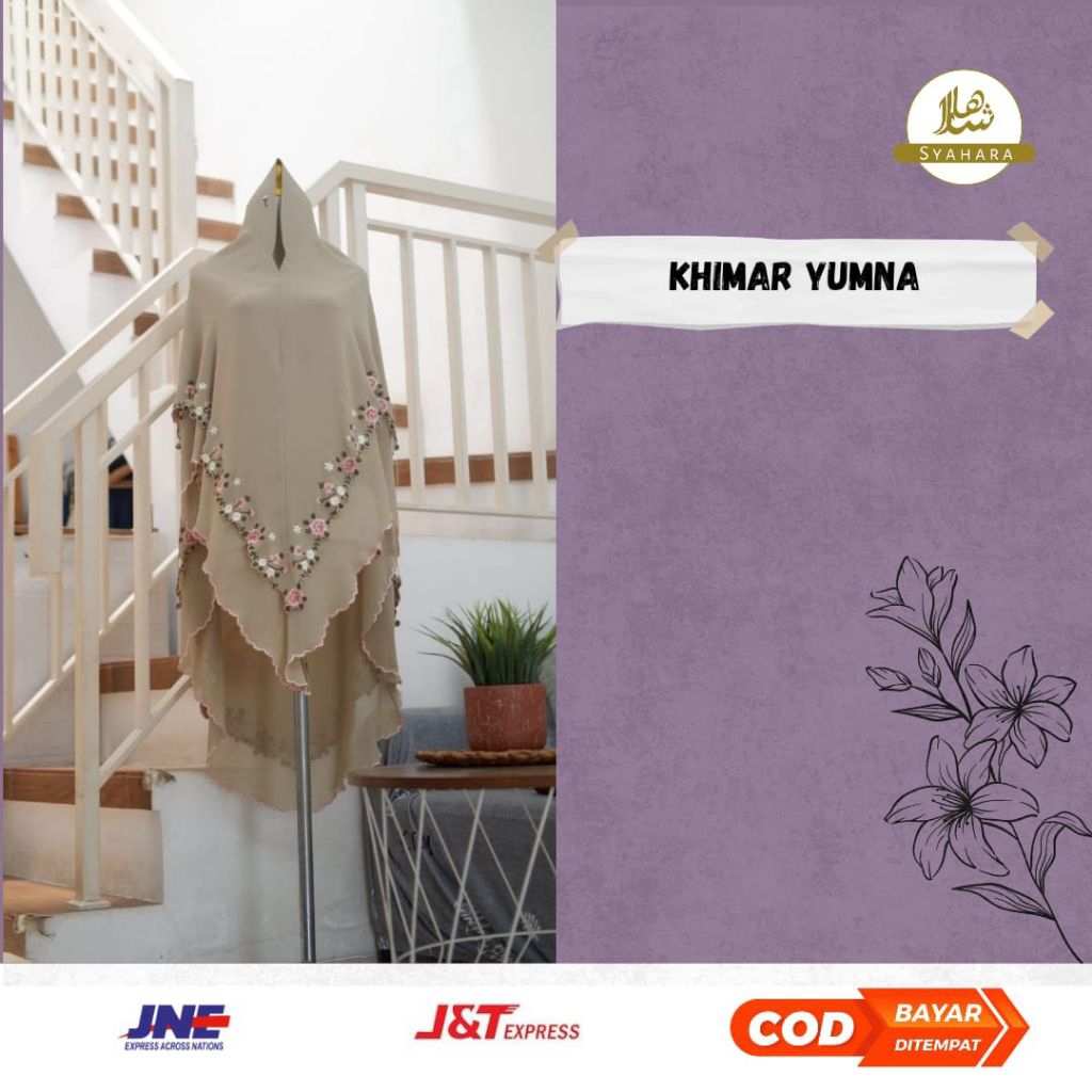 Khimar Jilbab Ceruty 2 Layer Bordir Premium Yumna Runcing Untuk Fashion Wanita Muslim Mewah Nyaman