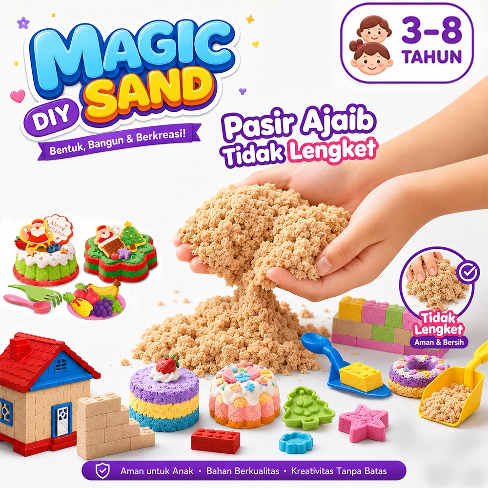 Pasir Ajaib Mainan Anak Dan Cetakan 1 Set Lengkap Magic Sand Pasir Ajaib Tidak Lengket Mainan Anak