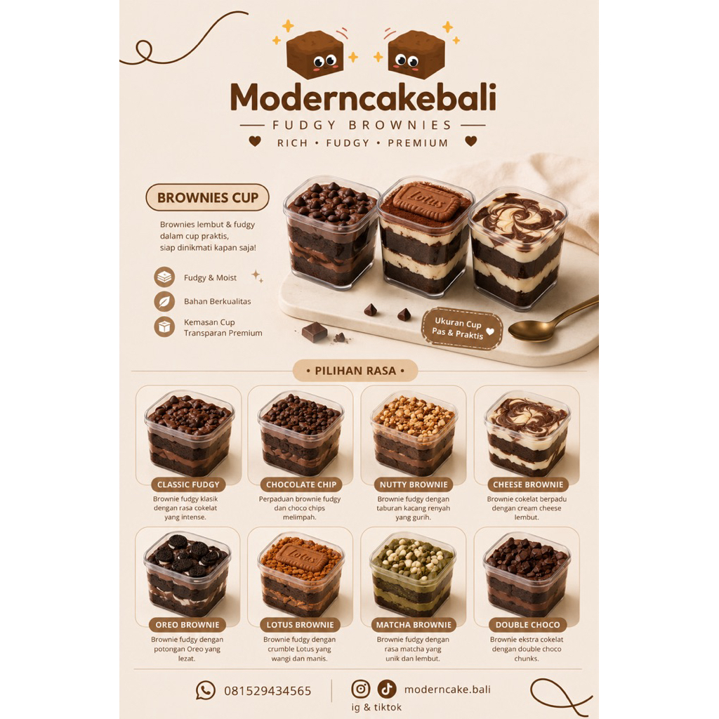 Brownies Cup Premium by ModernCakeBali | Fudgy Brownies Lumer | Dessert Cup Cokelat Homemade