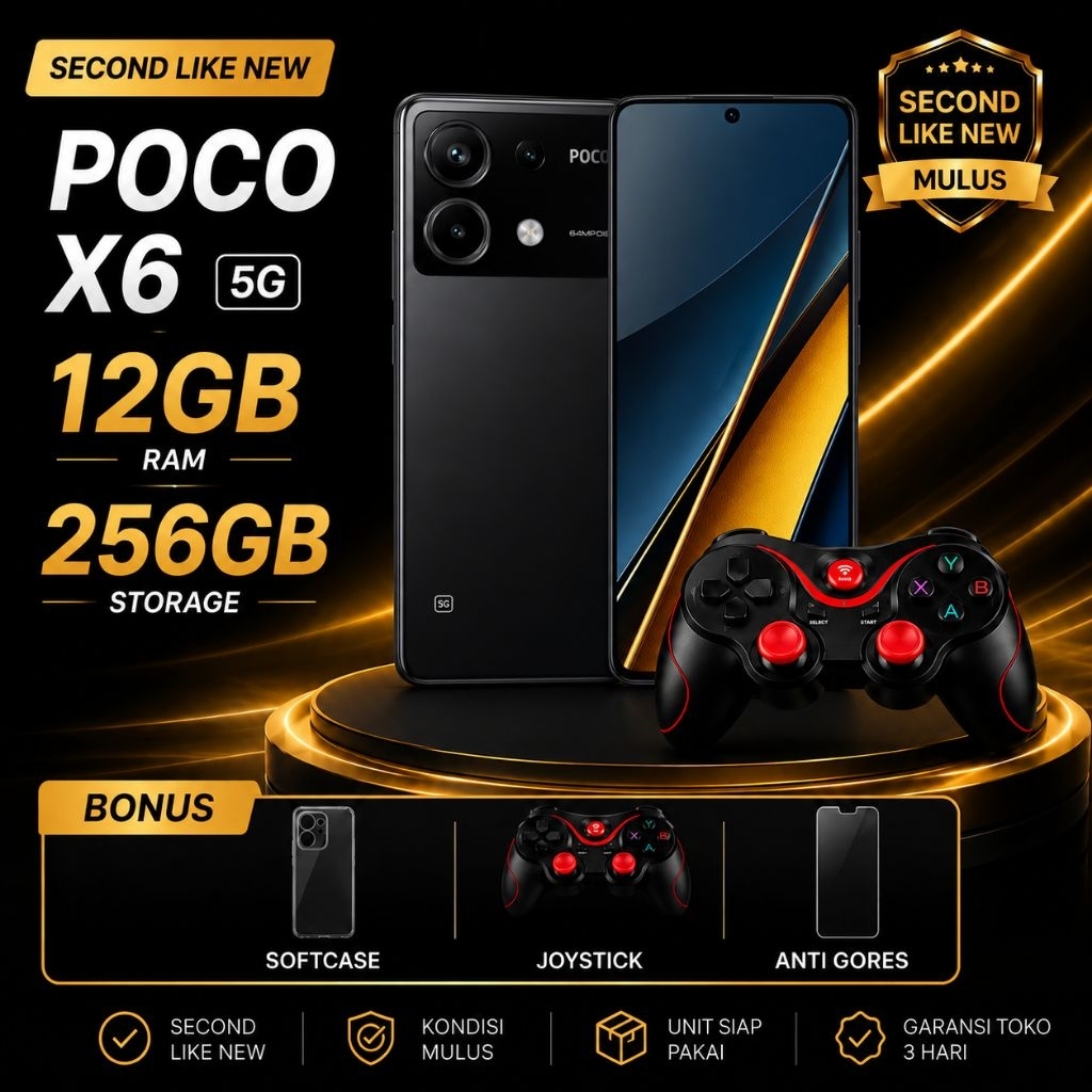 HP POCO X6 5G RAM 12GB ROM 256GB Second Original Like New Bonus Joystick Softcase Anti Gores