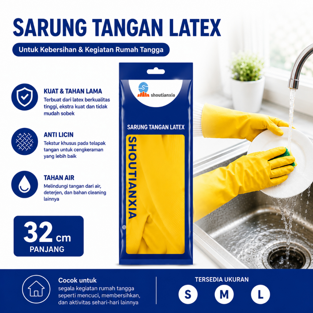 Sarung Tangan Latex S M L Cuci Piring / Berkebun / Food Grade / Anti Slip / Hypoallergenic