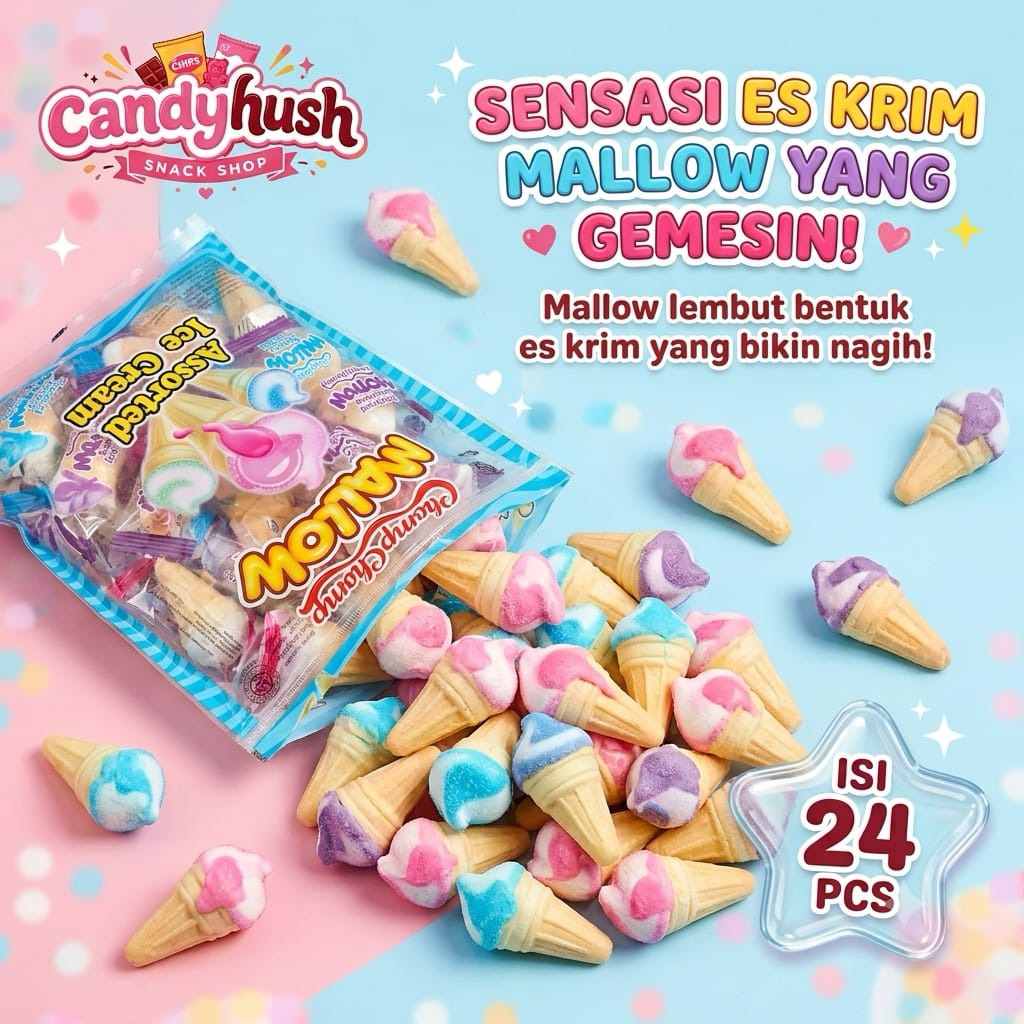 ChompChomp Mallow Assorted Ice Cream Isi 24 Pcs Marshmallow Bentuk Es Krim Snack Manis Permen Mallow
