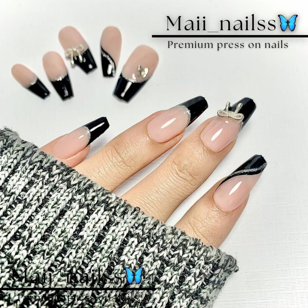 (COD) 1 SET KUKU PALSU / NAIL ART / PREESS ON NAILS Desain simpel Elegan Daily Premium Custom Handma