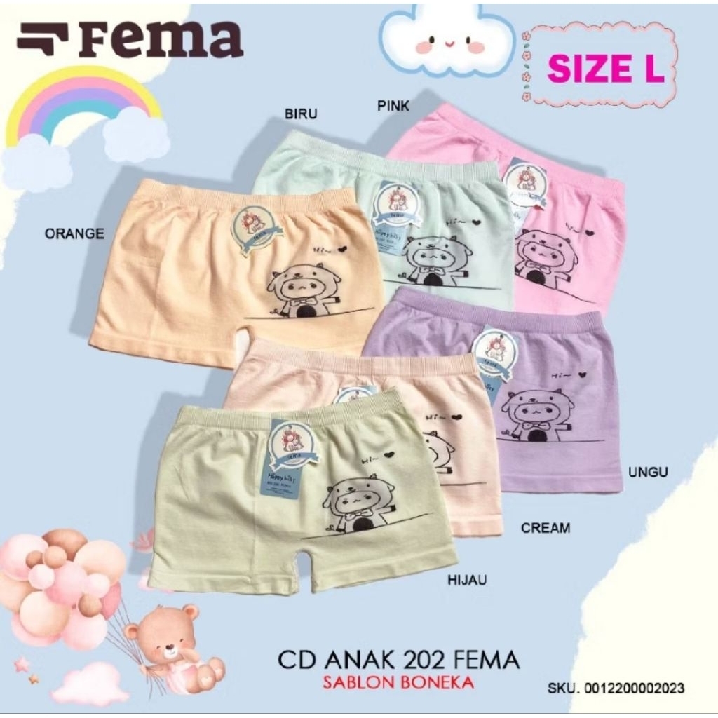 6 Pcs Celana Dalam Boxer Anak Perempuan Fema CD Cewek  2-9 Tahun Katun Premium