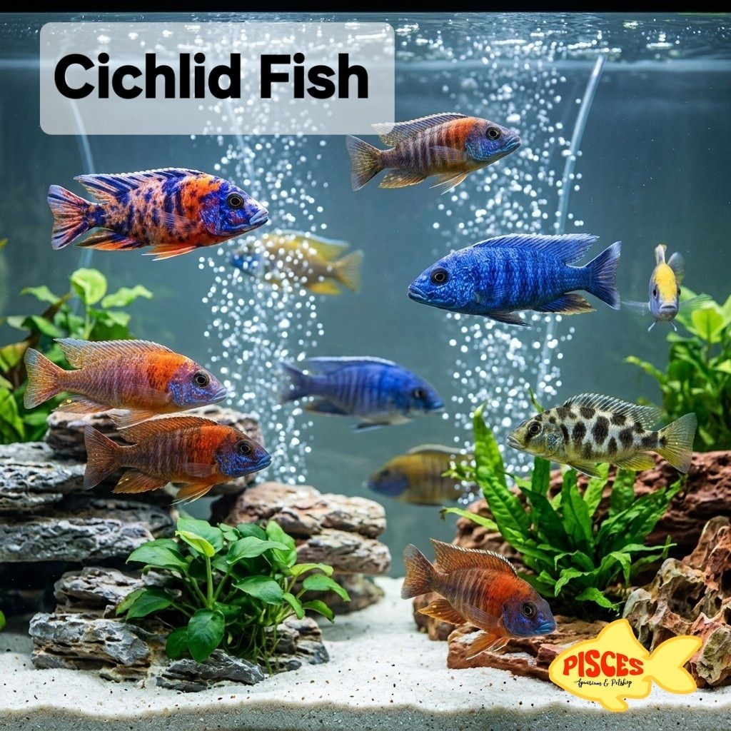 Ikan Cichlid Hias Air Tawar | Cichlid Warna Cerah Sehat Aktif untuk Aquarium | Ob Peacock | Red Flus