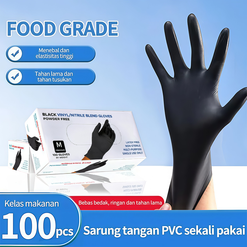 1 BOX ISI 100 PCS  Sarung Tangan Nitrile BLACK Nitrile HITAM  Tebal Super Kuat untuk medis dan indus