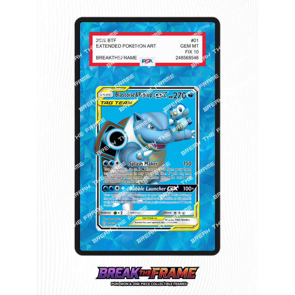 Blastoise & Piplup GX - Cosmic Eclipse #214 - Extended Art Pokemon TCG for Slab Guard / Slab Sleeve