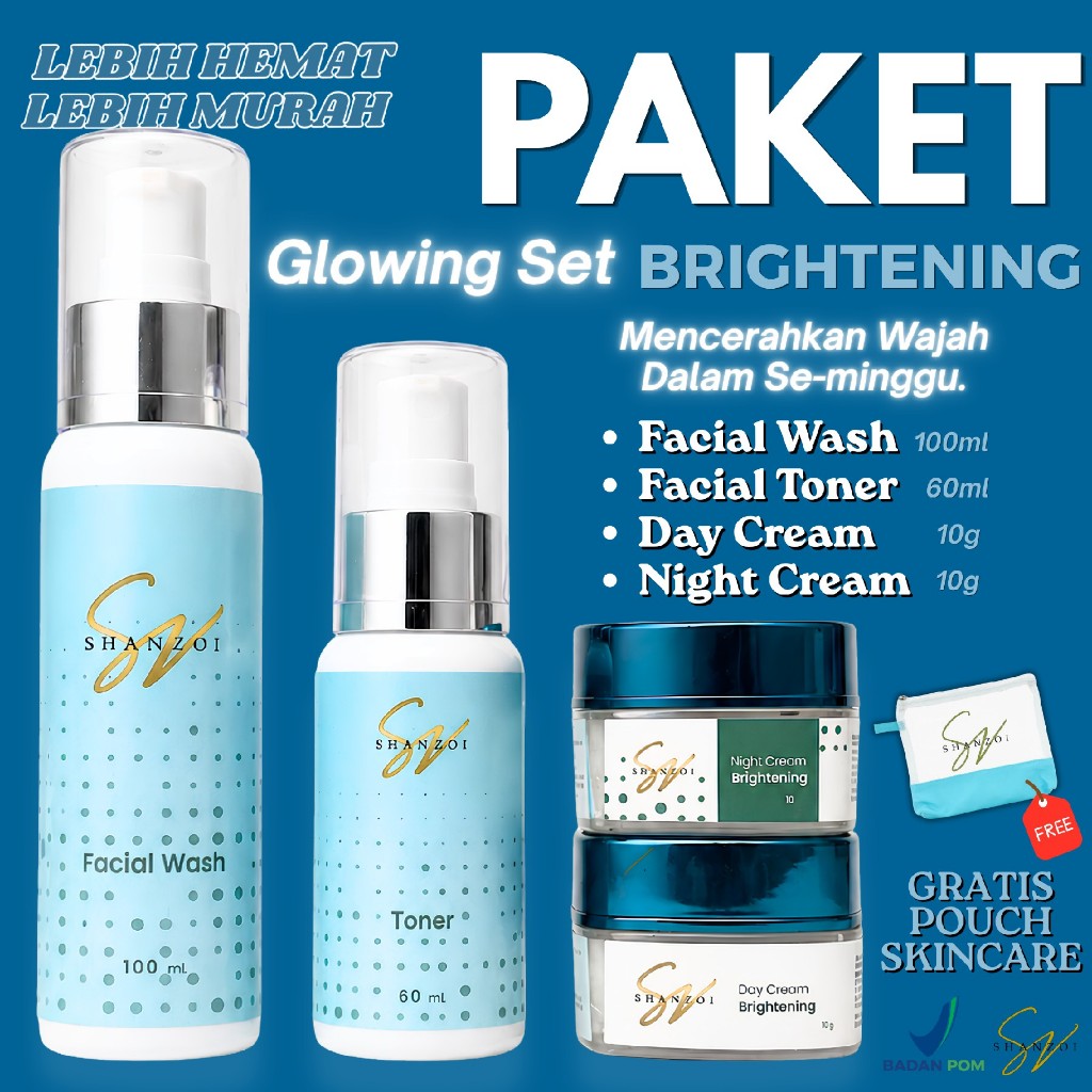 BUNDLING 4 in 1 Skincare Brightening Paket Perawatan Wajah Fasial Wash,Day&Night Cream,Toner Membant