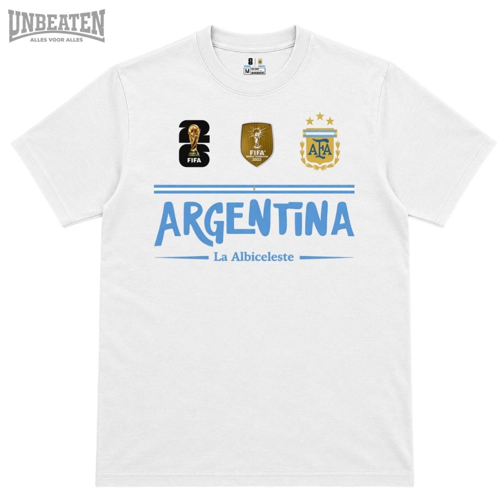 Kaos Putih Argentina La Albiceleste FIFA World Cup 2022 Patch AFA Desain Sporty