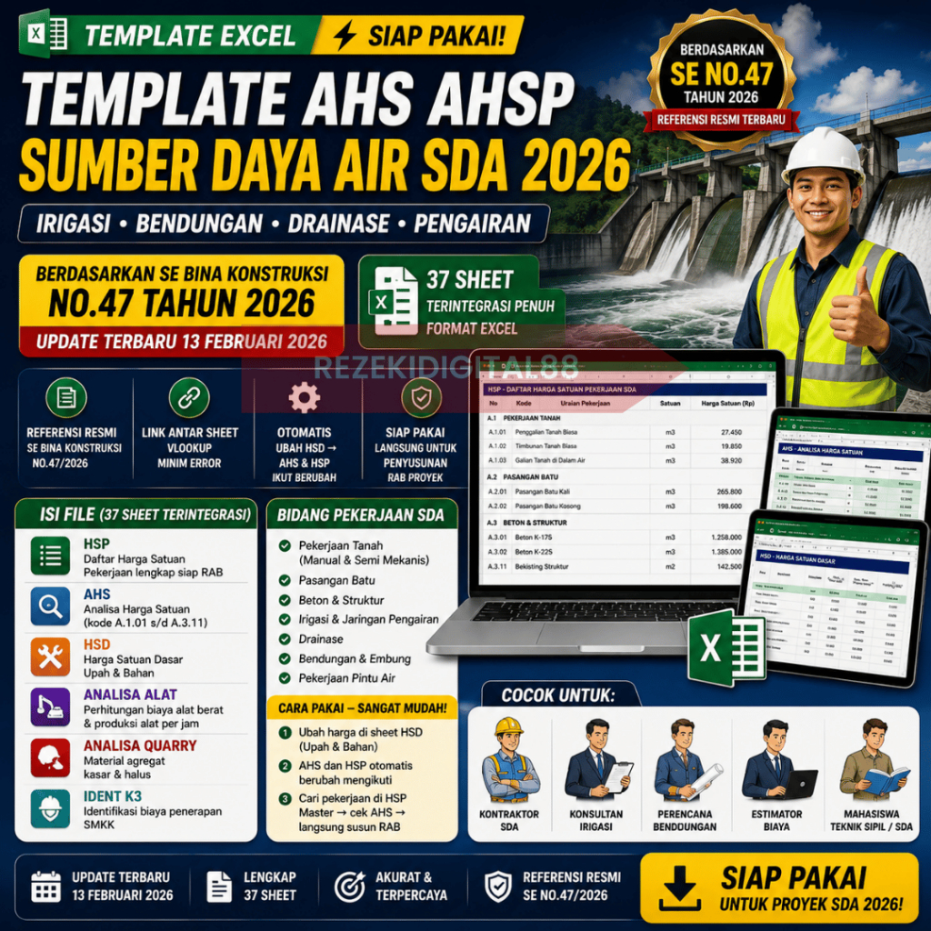(151) Template AHS AHSP Sumber Daya Air SDA 2026 SE No.47 - HSP AHS HSD Analisa Alat Irigasi Bendung