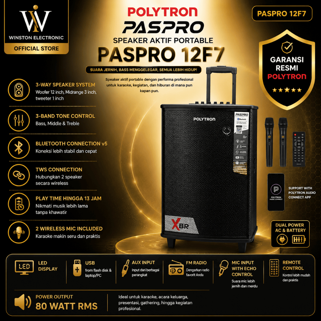 POLYTRON PASPRO12F7 Speaker Aktif Portable/PAS PRO 12F7/PAS PRO12F7/PASPRO 12F7/ORIGINAL/BERGARANSI