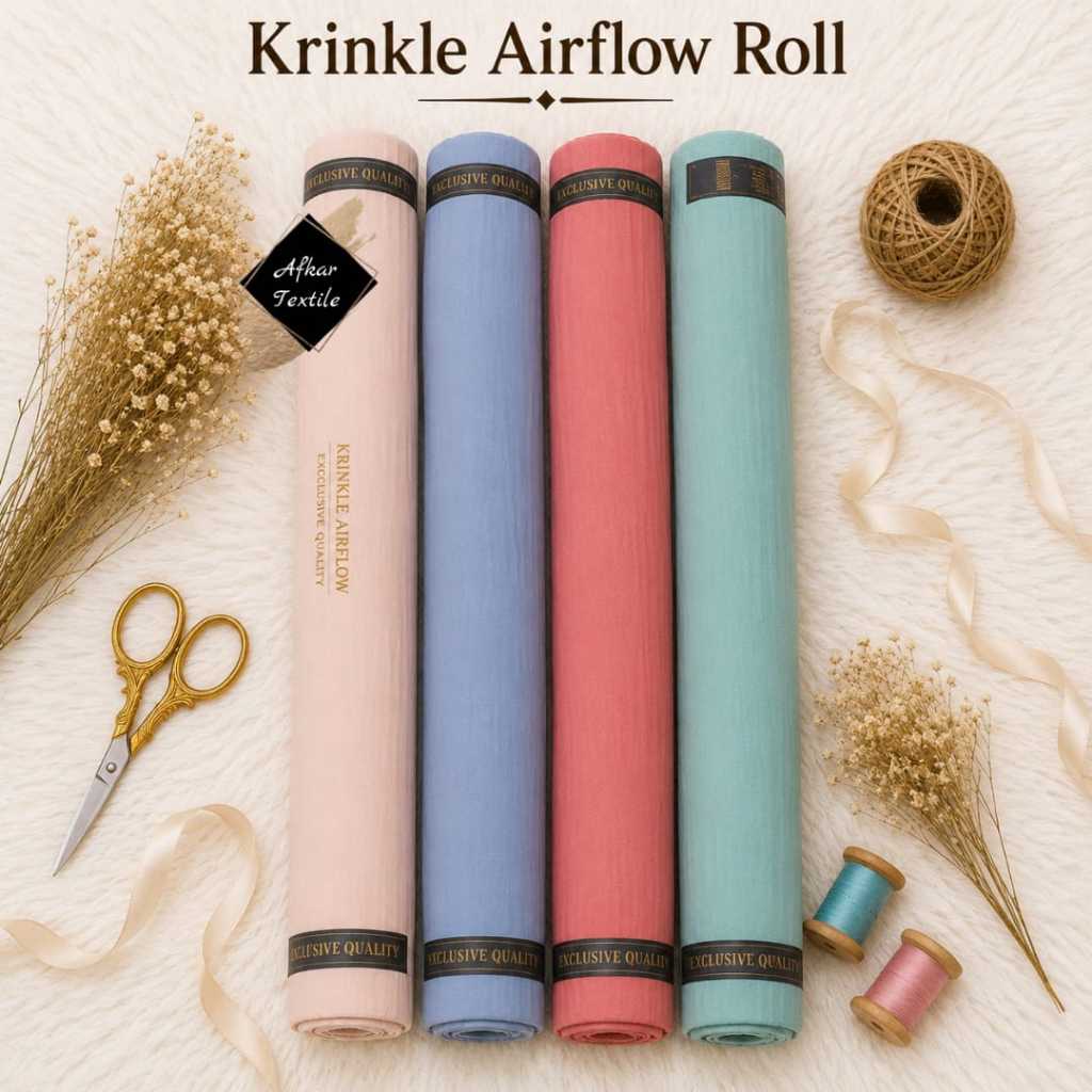 [GROSIR ROLL] Kain Katun Rayon Krinkle Polos - Lebar 1.5 Meter - [Harga 1 Roll - Isi 60 Yard]