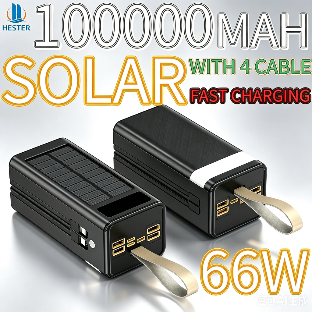 HESTER 66W power bank 100000mah powerbank fast charging soalr powerbank 66W powerbank 100000mah powe