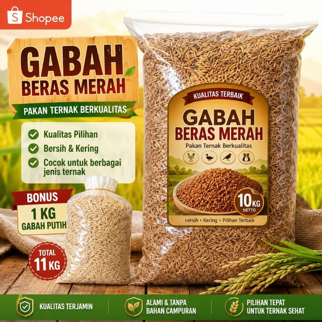 10 Kg Gabah Beras Merah Bonus 1 Kg gabah beras putih Kualitas terbaik
