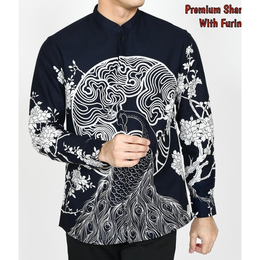 Kemeja Batik Pria Slimfit Kemeja Lengan Panjang Premium Furing Kerah Shanghai CNY IMLEK 2626 Navy