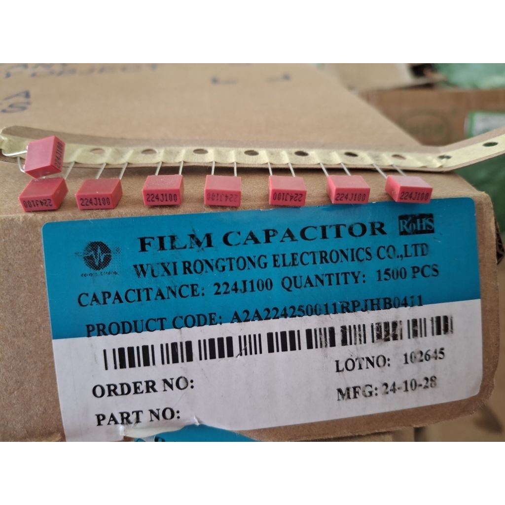 50 pcs kapasitor mkm 224 220n renteng capasitor mkm 224 220 n roll merah