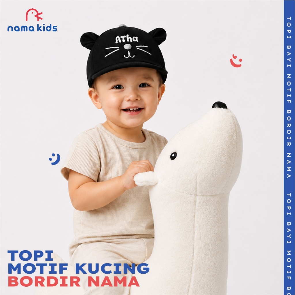 NAMA KIDS TOPI BAYI BORDIR NAMA TOPI BAYI BORDIR NAMA ANAK  KUCING BORDIR NAMA TOPI BAYI LAKI LAKI P