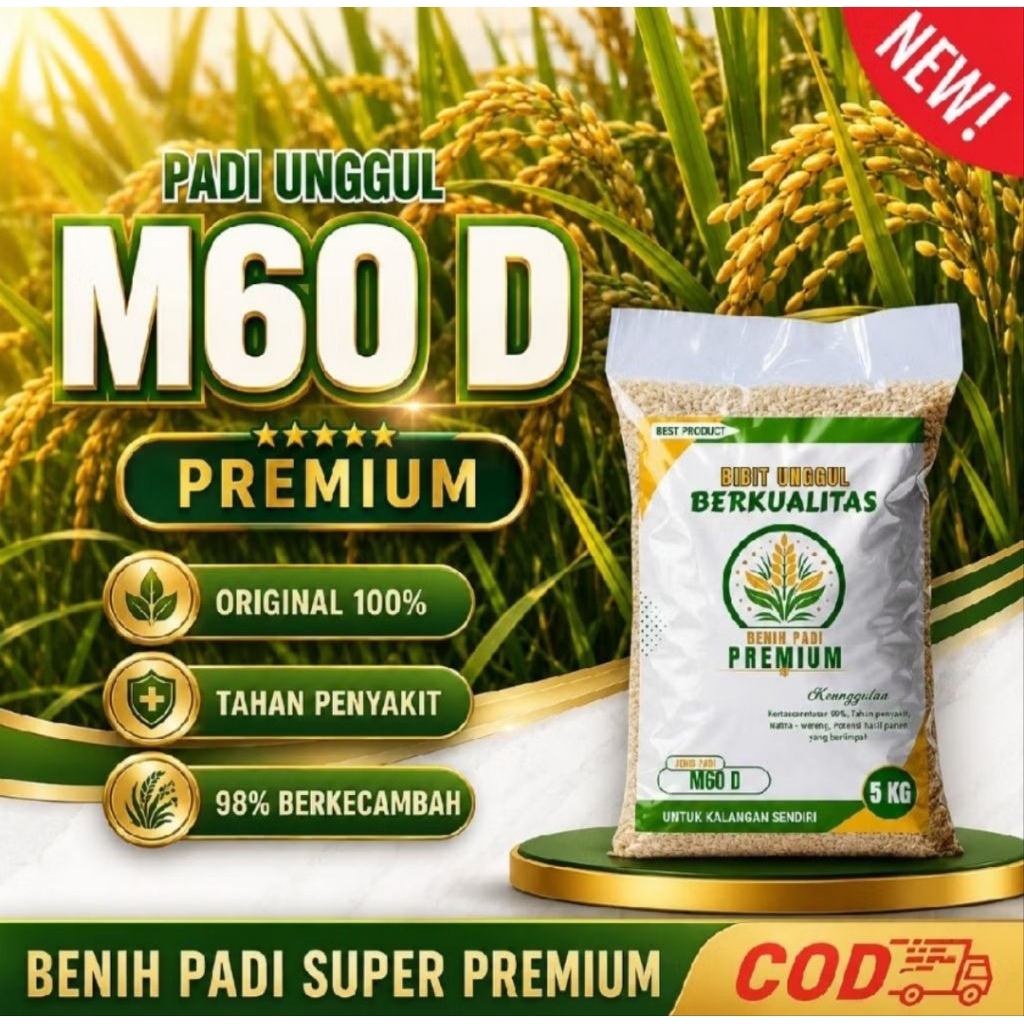 BENIH PADI UNGGUL PREMIUM M60 D KEMASAN 5KG BERKUALITAS