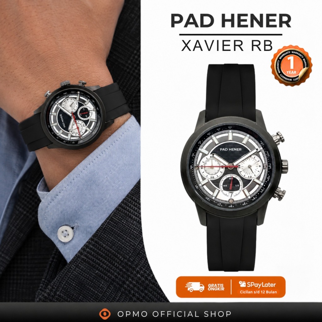 Jam Tangan Pria PAD HENER Xavier Rubber Strap Analog Sport Anti Air Chrono Aktif Original