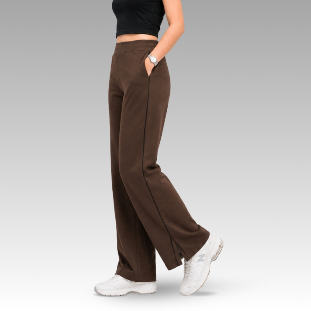 PORTICO - Celana Panjang Wanita Jean Flare High Waist Baggy Loose Pants - Terry - JC01 Rustic Brown