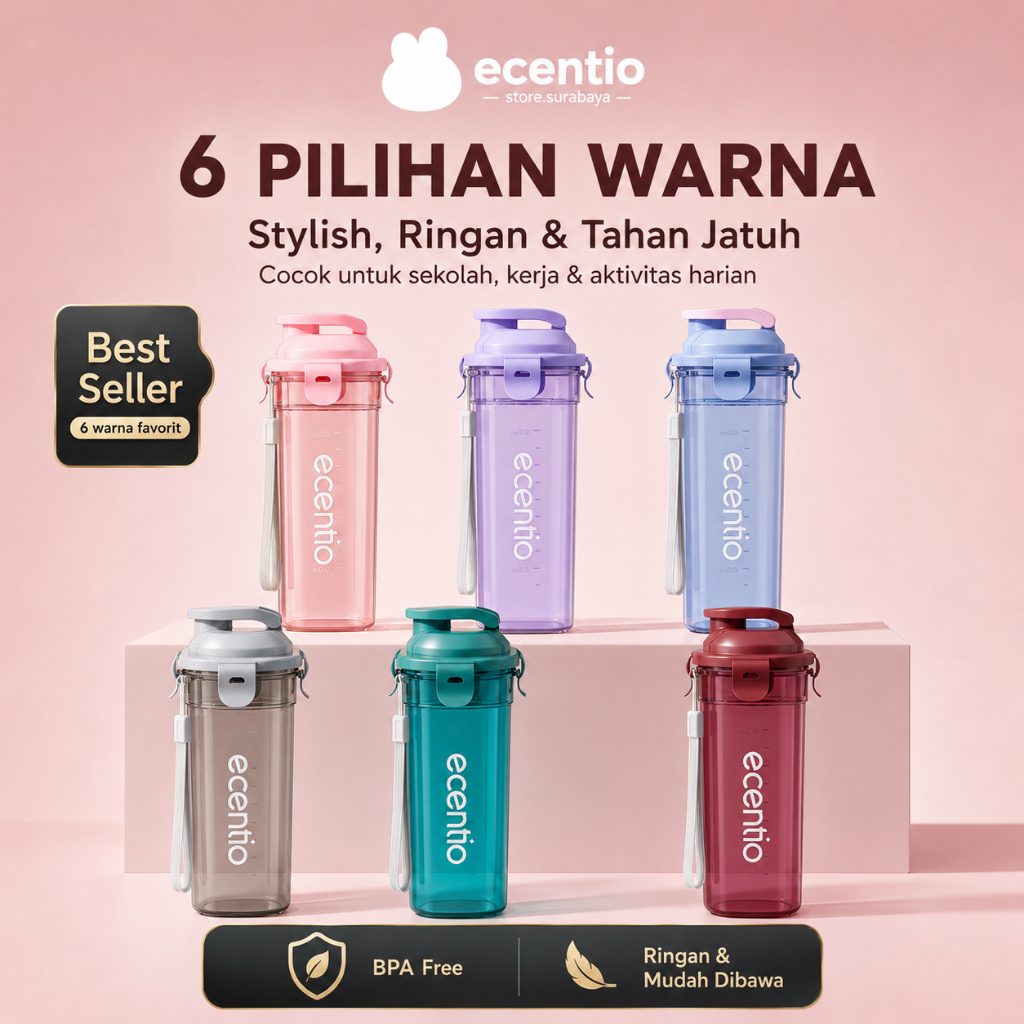 ecentio botol minum Portable 500ml aesthetic Olahraga bottle tail benning Anti Bocor botol plastik d