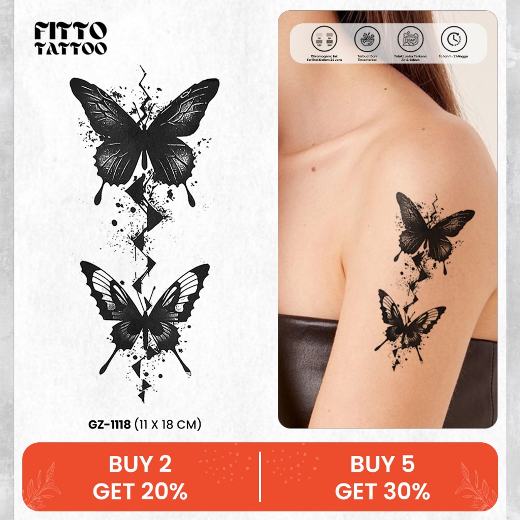 Tato Temporer Kupu Kupu Butterfly Stiker Tatto Fruit Ink Premium Temporary Anti Air Tahan Lama