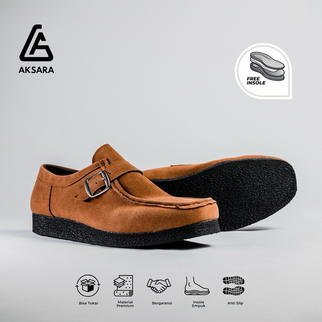 AKSARA - Sepatu Pria Wanita Clarks Wallabee Formal Kasual Material Full Suede Brown Model Slip-on