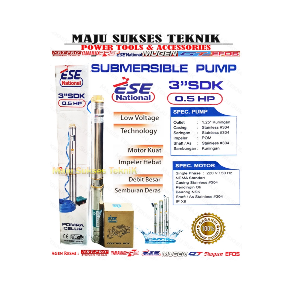ESE NATIONAL 3" SDK Pompa Celup Satelit 3 Inch 0.5Hp / 0.5 Hp Pompa Sible Submersible Pump 3 Inci + 