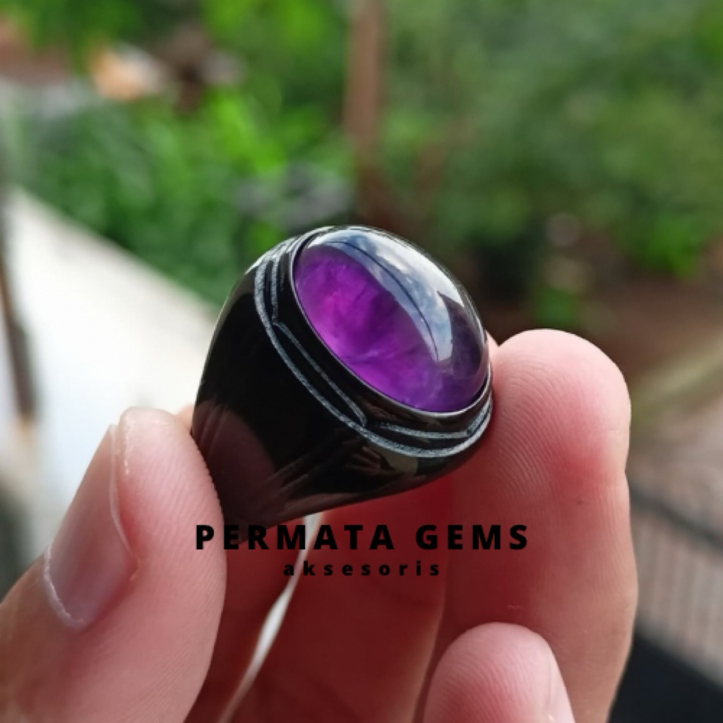 Cincin Batu Kecubung Kalimantan Ring Hitam Keren