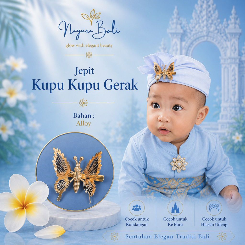 NAYURA BALI / Jepit Kupu Kupu Gold / Jepit Kupu Kupu Goyang / Aksesoris Udeng / Hiasan Udeng / Hiasa