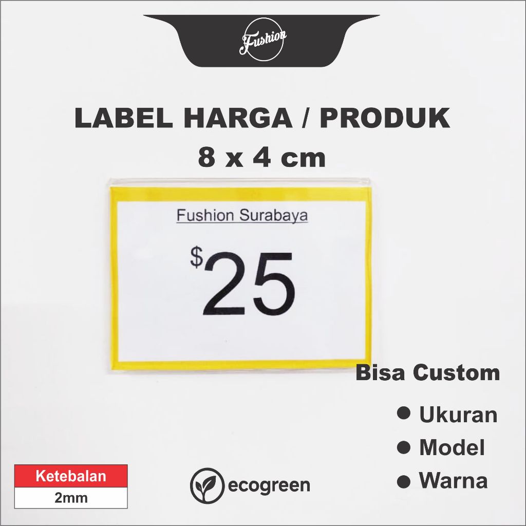 Akrilik (Acrylic) Label Nama Harga 8 x 4 cm - Label Loker Etalase Rak Tempelan Dinding Price Name Ta