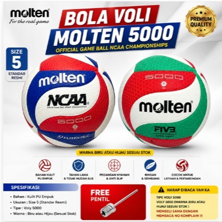 Bola Volly Molten V5M5000 V5M 5000 FIBA Official Game Ball NCAA Size 5 Kulit PU Empuk Berkualitas