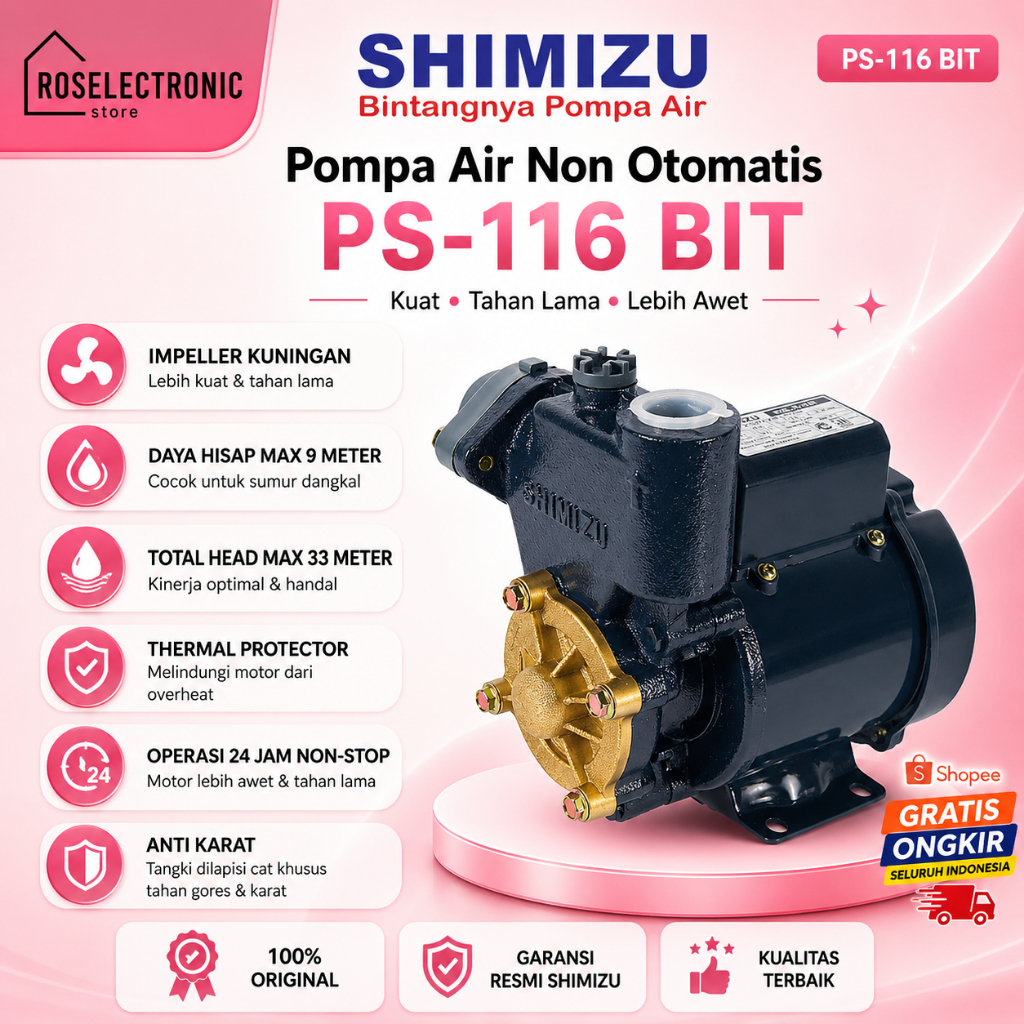 SHIMIZU WATER PUMP PS 116 BIT POMPA AIR NONAUTOMATIC/PS116BIT/PS-116-BIT/PS-116BIT/PS 116 BIT