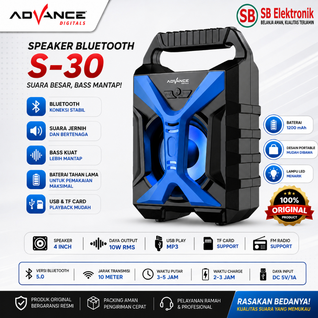 Bluetooth Speaker Advance S30 Portable Wireless Musik Box with Super Bass