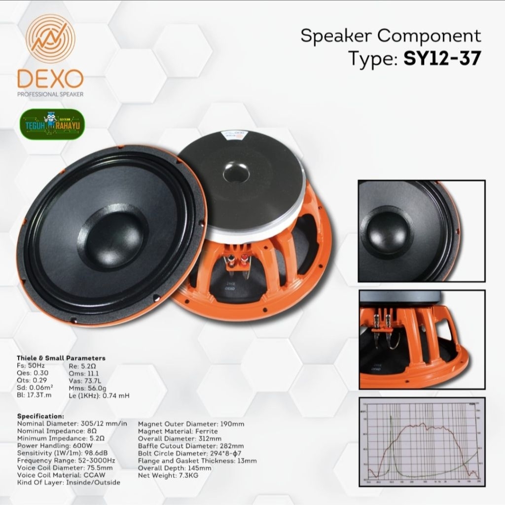 SPEAKER DEXO 12 INCH SY12-37 ORANGE  / VOICE COIL 3INC (ORIGINAL)