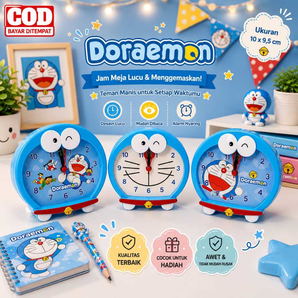 JAM ALARM BEKER WEKER KARAKTER DORAEMON / HELLOKITTY