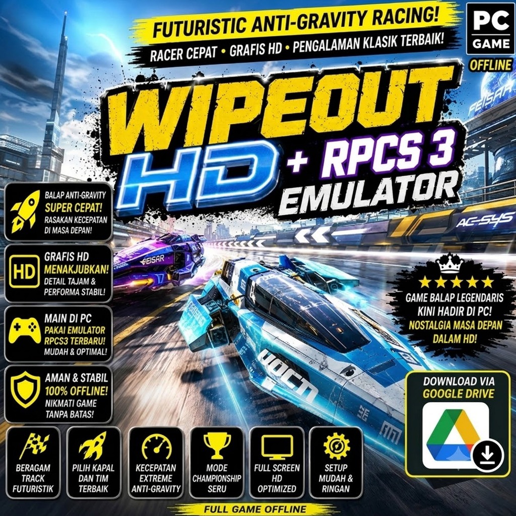 (RDP) WIPEOUT HD + RPCS 3 EMULATOR - PC GAME RAJA DIGITAL PRO