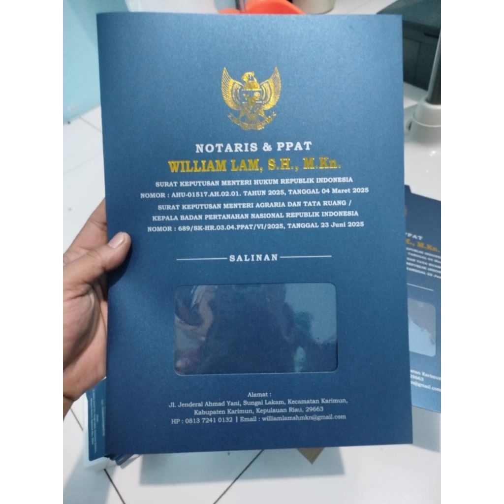 PROMO LAMBANG GARUDA & NAMA EMBOS EMAS COVER akta salinan notaris ppat model jendela + mika bahan ke