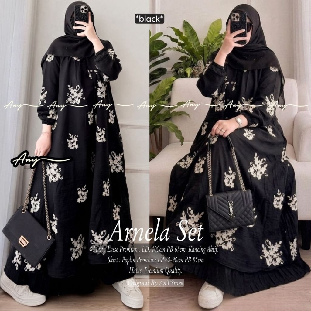 Arnela set tunik mix rok plisket premium by any - Nania set dress 2in1