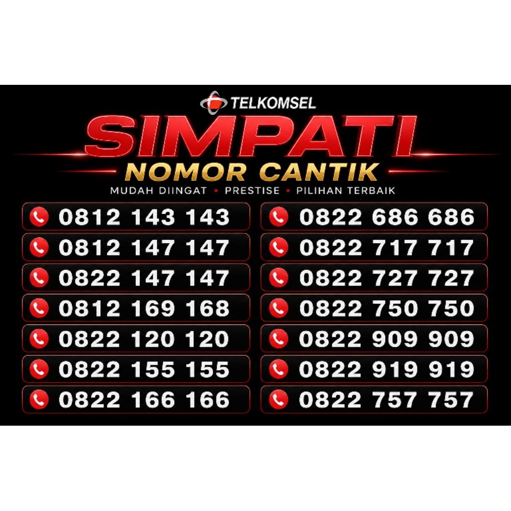 Nomor cantik telkomsel simpati 10 digit | 143 143 147 147 169 168 120 120 155 155 166 166 686 686 71