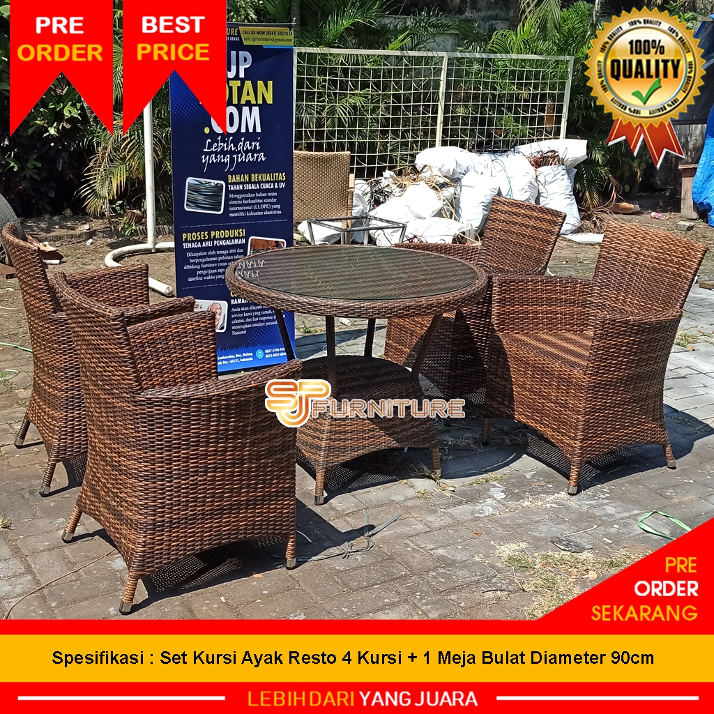 Set Kursi Cafe Outdoor Rotan Sintetis / Kursi Makan Rotan Sintetis Minimalis