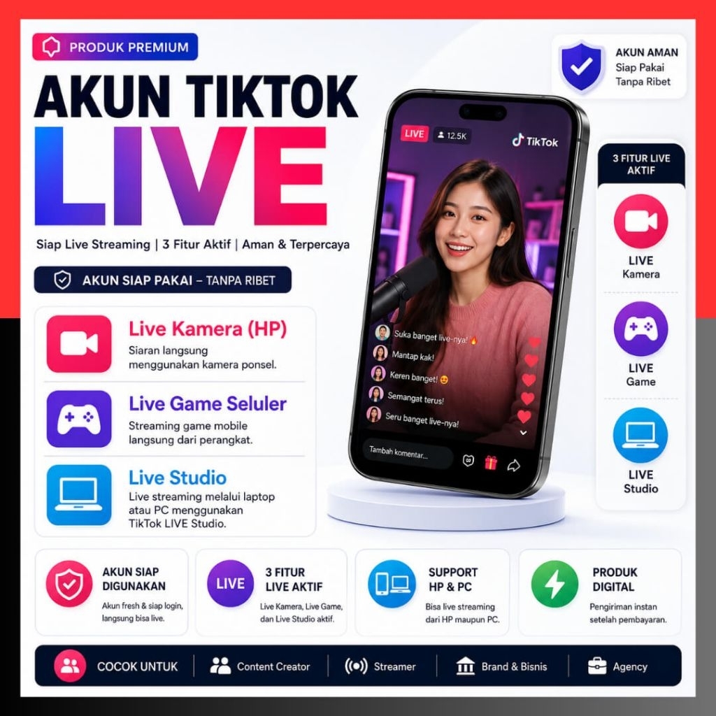 Akun Tok Tik Non Affiliate 100-500 Followers bisa live studio akun fresh