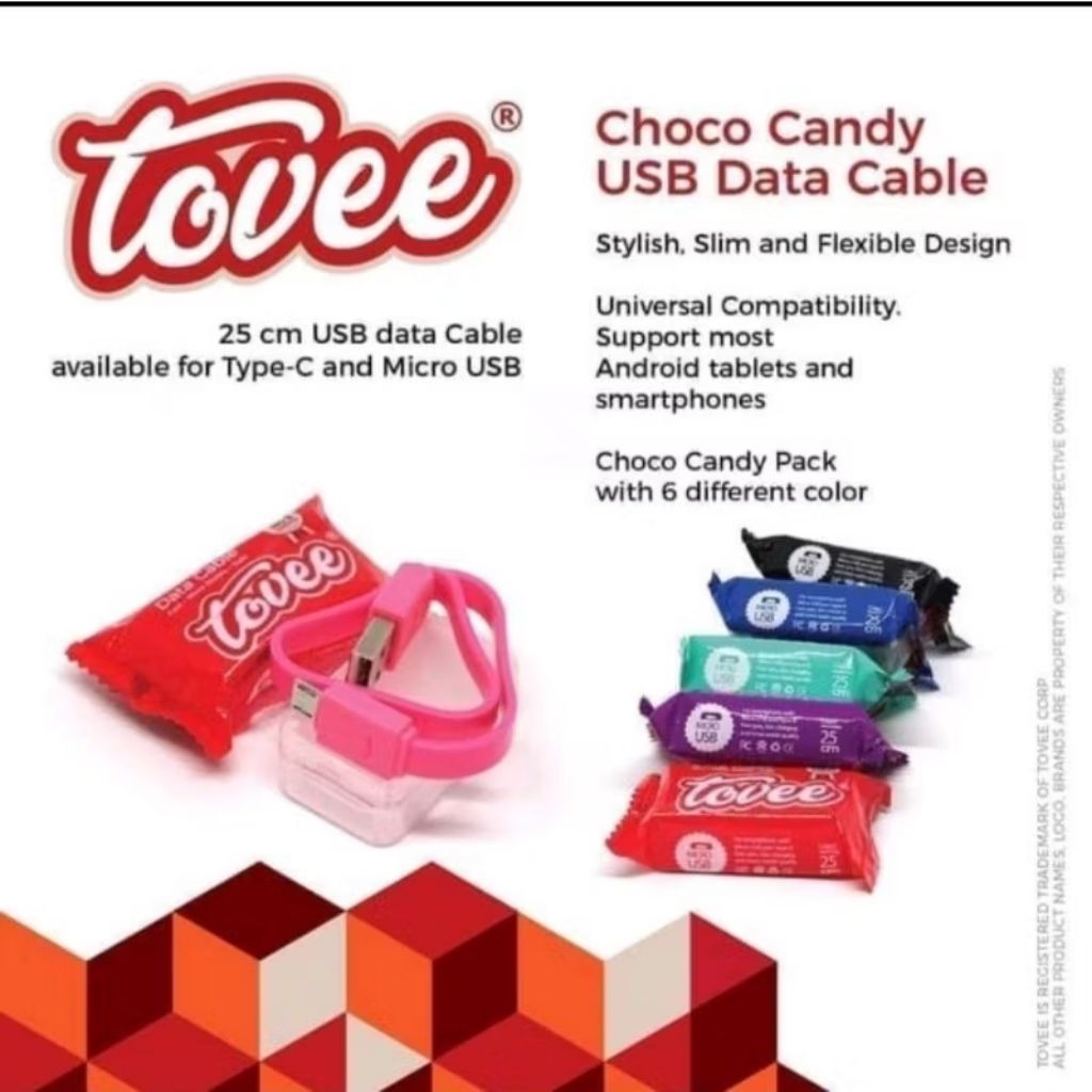 Kabel Data Pendek Tovee Fast Charging 25CM USB Type-C / Micro USB / Lightning Candy Mini Cable Power
