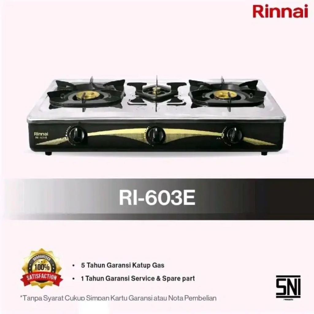 Kompor Gas Rinnai RI 603E Kompor Gas Rinnai 3 Tungku RI-603 E Kompor Gas Rinnai Stainless Steel 3Tun