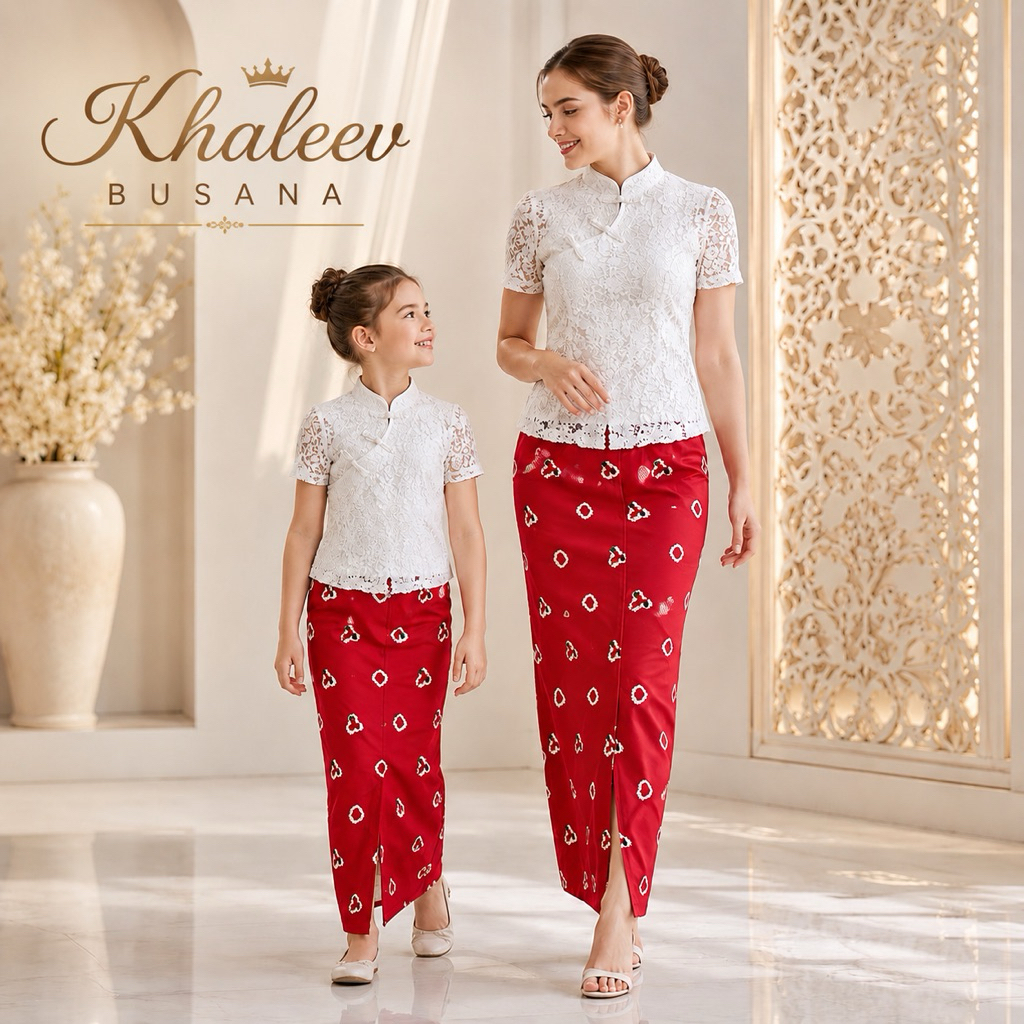 Span Batik Merah Rok Span Batik Merah untuk Ibu dan Anak Perempuan