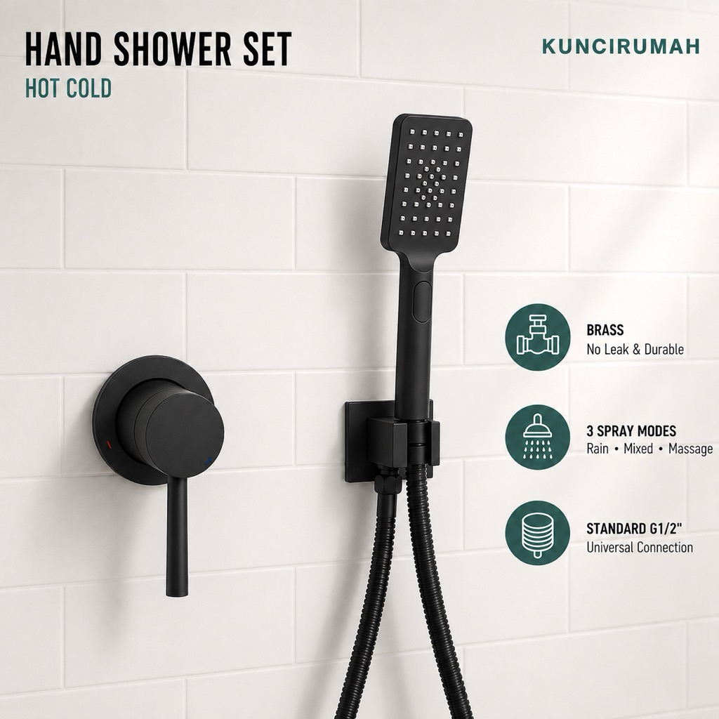 Hand shower set panas dingin shower mandi tanam hitam matte
