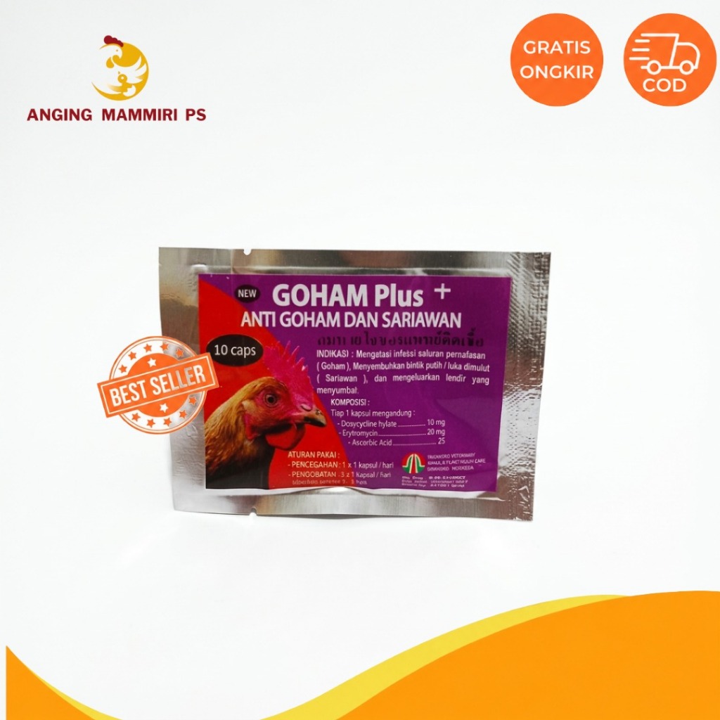 GOHAM PLUS + (10 KAPSUL -  PIL ANTI GOHAM & SARIAWAN PADA AYAM)
