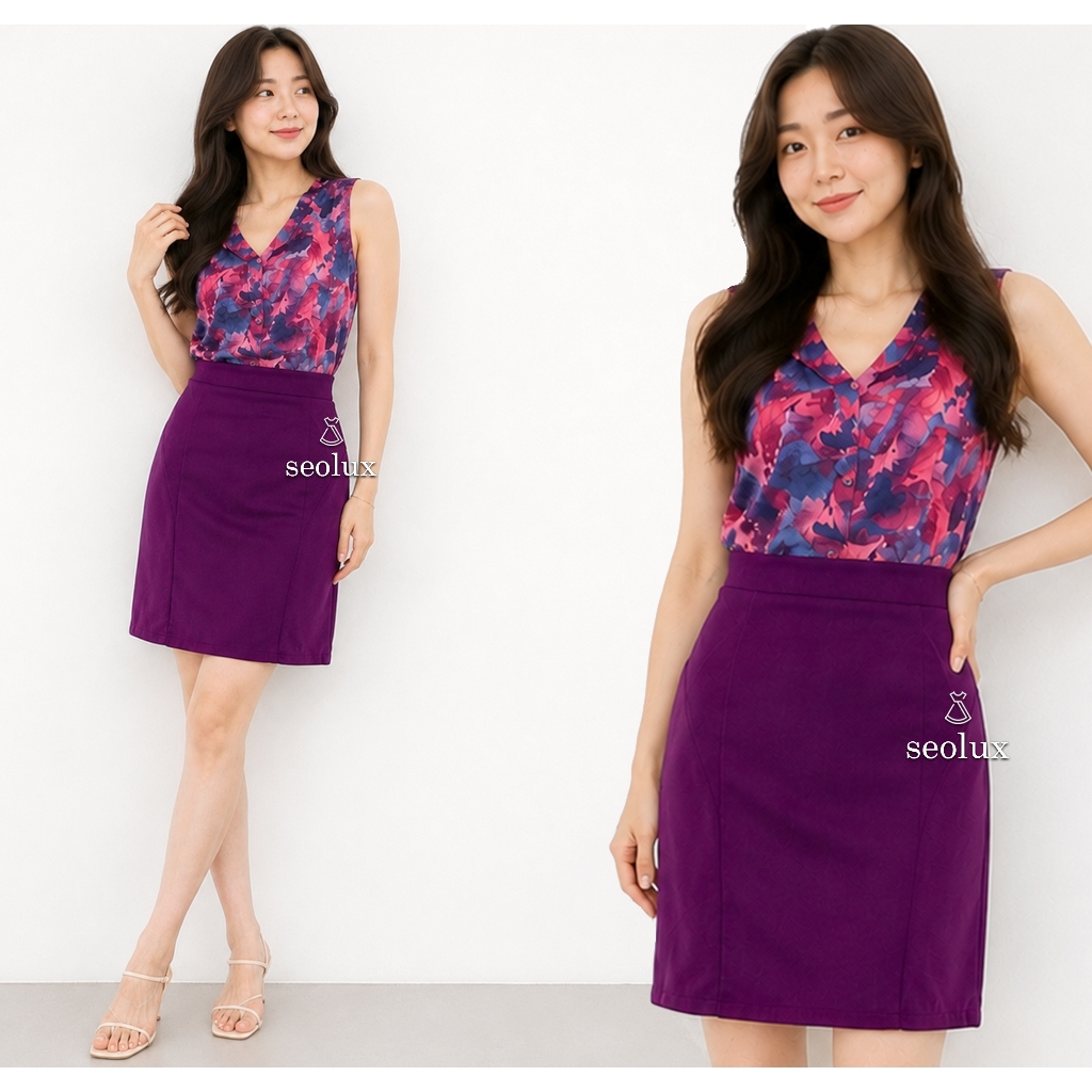 RK59 - ROK SEPAN UNGU BASIC CREPE ROK KERJA WANITA ROK IMPORT MURAH
