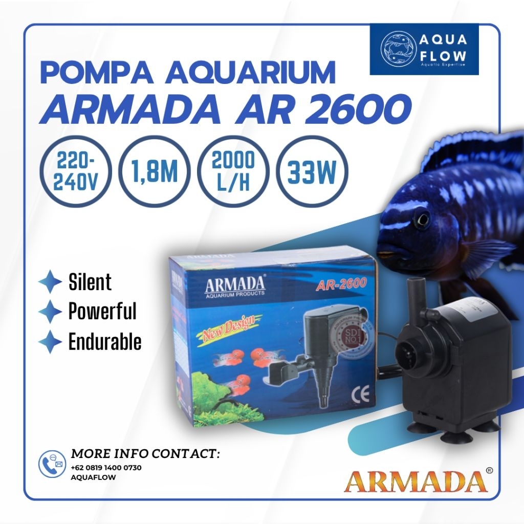 Pompa Aquarium Armada AR 2600 2000L/H 33W / Pompa Aquarium / Pompa Celup / Pompa Kolam